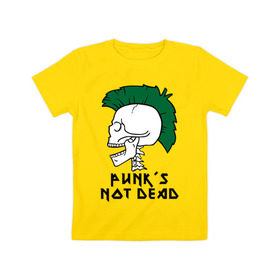 Детская футболка хлопок с принтом Punk’s Not Dead (Панки не умирают) в Кировске, 100% хлопок | круглый вырез горловины, полуприлегающий силуэт, длина до линии бедер | punk’s not dead | rok | ирокез | кости | музыка | панки | панки не умирают | рок | череп
