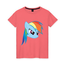 Женская футболка хлопок с принтом Rainbow Dash в Кировске, 100% хлопок | прямой крой, круглый вырез горловины, длина до линии бедер, слегка спущенное плечо | my little pony | rainbow dash | дружба   это чудо | мультфильм | пони | поняши | поняшки | радуга дэш