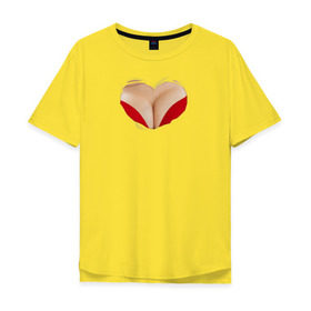 Мужская футболка хлопок Oversize с принтом Бюст - сердечко в Кировске, 100% хлопок | свободный крой, круглый ворот, “спинка” длиннее передней части | body | heart | woman body | голое тело | женское тело | подарок жене | тело
