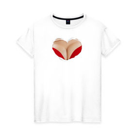 Женская футболка хлопок с принтом Бюст - сердечко в Кировске, 100% хлопок | прямой крой, круглый вырез горловины, длина до линии бедер, слегка спущенное плечо | body | heart | woman body | голое тело | женское тело | подарок жене | тело