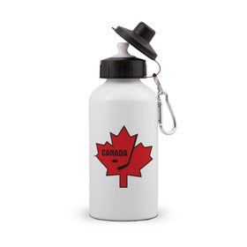 Бутылка спортивная с принтом Canada hockey (Канадский хоккей) в Кировске, металл | емкость — 500 мл, в комплекте две пластиковые крышки и карабин для крепления | Тематика изображения на принте: canada hockey | калиновый лист | канадский хоккей | спорт | хоккей