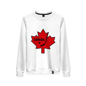 Женский свитшот хлопок с принтом Canada hockey (Канадский хоккей) в Кировске, 100% хлопок | прямой крой, круглый вырез, на манжетах и по низу широкая трикотажная резинка  | canada hockey | калиновый лист | канадский хоккей | спорт | хоккей