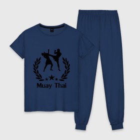 Женская пижама хлопок с принтом Muay Thai (Тайский бокс) в Кировске, 100% хлопок | брюки и футболка прямого кроя, без карманов, на брюках мягкая резинка на поясе и по низу штанин | muay thai | бокс | спорт | тайский бокс