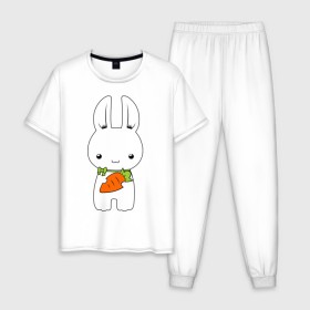 Мужская пижама хлопок с принтом Зайчик с морковкой в Кировске, 100% хлопок | брюки и футболка прямого кроя, без карманов, на брюках мягкая резинка на поясе и по низу штанин
 | белый кролик | животные | зайчик | зайчик с морковкой | морковь