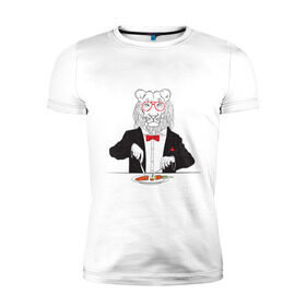 Мужская футболка премиум с принтом Лев вегетарианец в Кировске, 92% хлопок, 8% лайкра | приталенный силуэт, круглый вырез ворота, длина до линии бедра, короткий рукав | еда | животные | лев | лев вегетарианец | очки | прикольные картинки | хипстер
