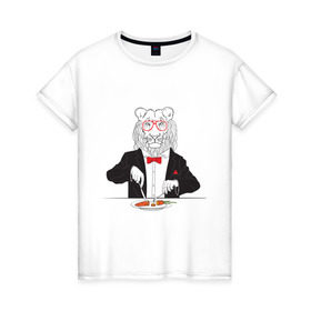 Женская футболка хлопок с принтом Лев вегетарианец в Кировске, 100% хлопок | прямой крой, круглый вырез горловины, длина до линии бедер, слегка спущенное плечо | еда | животные | лев | лев вегетарианец | очки | прикольные картинки | хипстер