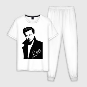 Мужская пижама хлопок с принтом Леонардо Дикаприо в Кировске, 100% хлопок | брюки и футболка прямого кроя, без карманов, на брюках мягкая резинка на поясе и по низу штанин
 | лео