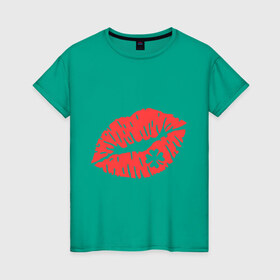 Женская футболка хлопок с принтом Поцелуй на удачу в Кировске, 100% хлопок | прямой крой, круглый вырез горловины, длина до линии бедер, слегка спущенное плечо | губы | клевер | поцелуй | поцелуй на удачу