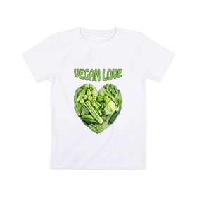 Детская футболка хлопок с принтом Вегетарианцы - Я никого не ем! в Кировске, 100% хлопок | круглый вырез горловины, полуприлегающий силуэт, длина до линии бедер | vegan | вегетарианцы | капуста | луг | овощи | я никого не ем | яблоко
