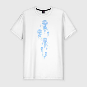 Мужская футболка премиум с принтом Медузы в Кировске, 92% хлопок, 8% лайкра | приталенный силуэт, круглый вырез ворота, длина до линии бедра, короткий рукав | Тематика изображения на принте: животные | медузы | море