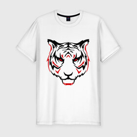 Мужская футболка премиум с принтом Голова тигра в Кировске, 92% хлопок, 8% лайкра | приталенный силуэт, круглый вырез ворота, длина до линии бедра, короткий рукав | 
