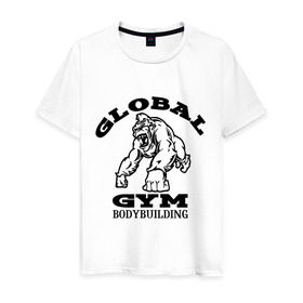 Мужская футболка хлопок с принтом Global Gym Bodybuilding в Кировске, 100% хлопок | прямой крой, круглый вырез горловины, длина до линии бедер, слегка спущенное плечо. | global gym bodybuilding | силовой спорт | спорт