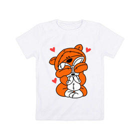 Детская футболка хлопок с принтом Мишка с зайкой в Кировске, 100% хлопок | круглый вырез горловины, полуприлегающий силуэт, длина до линии бедер | зайкой | заяц | кролик | любовь | медведь | мишка