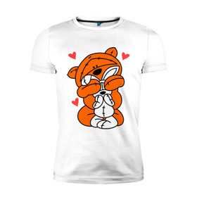 Мужская футболка премиум с принтом Мишка с зайкой в Кировске, 92% хлопок, 8% лайкра | приталенный силуэт, круглый вырез ворота, длина до линии бедра, короткий рукав | зайкой | заяц | кролик | любовь | медведь | мишка