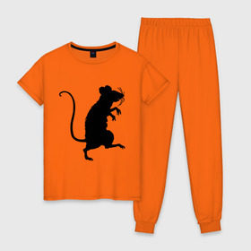 Женская пижама хлопок с принтом Силуэт крысы в Кировске, 100% хлопок | брюки и футболка прямого кроя, без карманов, на брюках мягкая резинка на поясе и по низу штанин | животные | крыса | мышь | силуэт крысы | хомяк