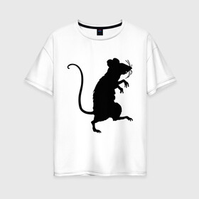Женская футболка хлопок Oversize с принтом Силуэт крысы в Кировске, 100% хлопок | свободный крой, круглый ворот, спущенный рукав, длина до линии бедер
 | животные | крыса | мышь | силуэт крысы | хомяк