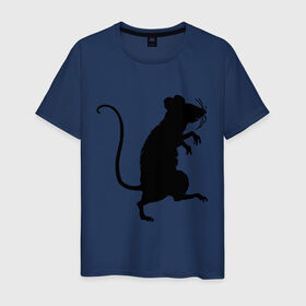 Мужская футболка хлопок с принтом Силуэт крысы в Кировске, 100% хлопок | прямой крой, круглый вырез горловины, длина до линии бедер, слегка спущенное плечо. | Тематика изображения на принте: животные | крыса | мышь | силуэт крысы | хомяк