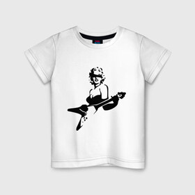 Детская футболка хлопок с принтом Мэрилин Монро с гитарой в Кировске, 100% хлопок | круглый вырез горловины, полуприлегающий силуэт, длина до линии бедер | Тематика изображения на принте: гитара