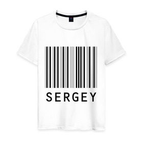 Мужская футболка хлопок с принтом Сергей (штрихкод) в Кировске, 100% хлопок | прямой крой, круглый вырез горловины, длина до линии бедер, слегка спущенное плечо. | имена | серега | серый | штрихкод