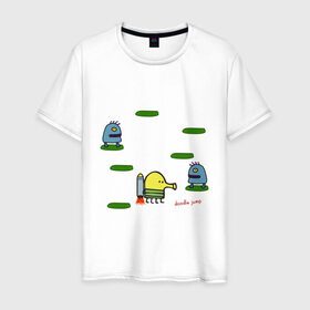 Мужская футболка хлопок с принтом Doodle Jump в Кировске, 100% хлопок | прямой крой, круглый вырез горловины, длина до линии бедер, слегка спущенное плечо. | doodle jump | дудл жамп | игры | мобильные игры