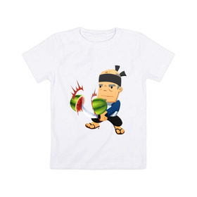 Детская футболка хлопок с принтом Fruit Ninja в Кировске, 100% хлопок | круглый вырез горловины, полуприлегающий силуэт, длина до линии бедер | Тематика изображения на принте: fruit ninja | игры | мобильные игры | ниньзя | фруктовый ниньзя | фрукты