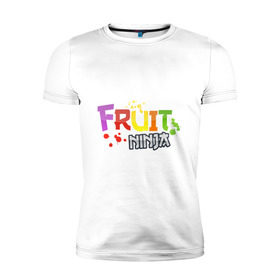 Мужская футболка премиум с принтом Fruit Ninja в Кировске, 92% хлопок, 8% лайкра | приталенный силуэт, круглый вырез ворота, длина до линии бедра, короткий рукав | fruit ninja | игры | мобильные игры | ниньзя | фруктовый ниньзя | фрукты