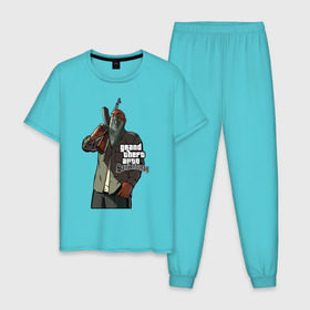 Мужская пижама хлопок с принтом GTA San Andreas в Кировске, 100% хлопок | брюки и футболка прямого кроя, без карманов, на брюках мягкая резинка на поясе и по низу штанин
 | gta | gta san andreas | gtasa | мобильные игры