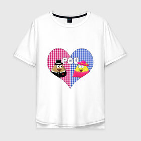 Мужская футболка хлопок Oversize с принтом Pou в Кировске, 100% хлопок | свободный крой, круглый ворот, “спинка” длиннее передней части | pou | игры | мобильные игры | поу