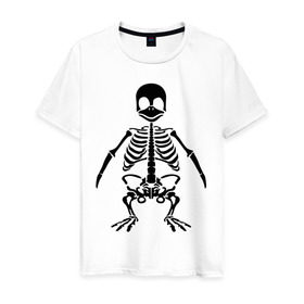 Мужская футболка хлопок с принтом Пингвин скелет в Кировске, 100% хлопок | прямой крой, круглый вырез горловины, длина до линии бедер, слегка спущенное плечо. | Тематика изображения на принте: пингвин | скелет