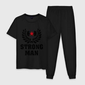 Мужская пижама хлопок с принтом Strong man (Cильный человек) в Кировске, 100% хлопок | брюки и футболка прямого кроя, без карманов, на брюках мягкая резинка на поясе и по низу штанин
 | cильный человек | strong man | мужик | мужчина | сила | силовой спорт | спорт