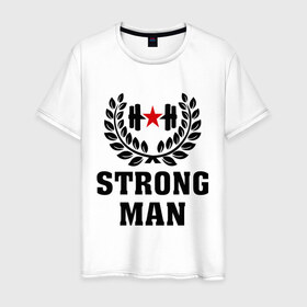Мужская футболка хлопок с принтом Strong man (Cильный человек) в Кировске, 100% хлопок | прямой крой, круглый вырез горловины, длина до линии бедер, слегка спущенное плечо. | cильный человек | strong man | мужик | мужчина | сила | силовой спорт | спорт