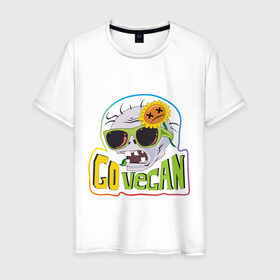 Мужская футболка хлопок с принтом Go vegan (zombie) в Кировске, 100% хлопок | прямой крой, круглый вырез горловины, длина до линии бедер, слегка спущенное плечо. | plants vs zombie | веган