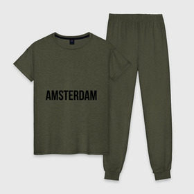 Женская пижама хлопок с принтом Amsterdam в Кировске, 100% хлопок | брюки и футболка прямого кроя, без карманов, на брюках мягкая резинка на поясе и по низу штанин | amsterdam | амстердам | голландия | туристические