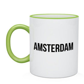 Кружка двухцветная с принтом Amsterdam в Кировске, керамика | объем — 330 мл, диаметр — 80 мм. Цветная ручка и кайма сверху, в некоторых цветах — вся внутренняя часть | amsterdam | амстердам | голландия | туристические