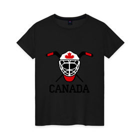 Женская футболка хлопок с принтом Canada (Канадский хоккей) в Кировске, 100% хлопок | прямой крой, круглый вырез горловины, длина до линии бедер, слегка спущенное плечо | Тематика изображения на принте: canada | канадский | клюшка | спорт | хоккей | шайба