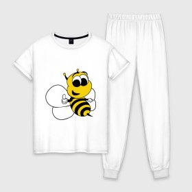 Женская пижама хлопок с принтом Пчёлка в Кировске, 100% хлопок | брюки и футболка прямого кроя, без карманов, на брюках мягкая резинка на поясе и по низу штанин | животные | прикольные картинки | пчёлка | шмель