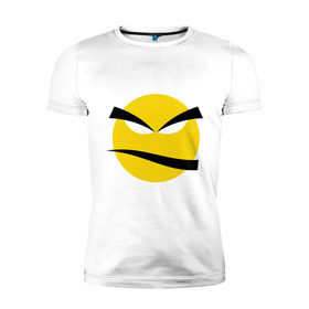 Мужская футболка премиум с принтом Злой смайлик в Кировске, 92% хлопок, 8% лайкра | приталенный силуэт, круглый вырез ворота, длина до линии бедра, короткий рукав | bad | smile | yellow | грозный | желтый | злой | смайл | смайлик