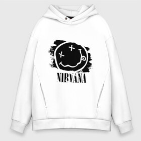 Мужское худи Oversize хлопок с принтом Смайл NIRVANA в Кировске, френч-терри — 70% хлопок, 30% полиэстер. Мягкий теплый начес внутри —100% хлопок | боковые карманы, эластичные манжеты и нижняя кромка, капюшон на магнитной кнопке | kurt cobain | nirvana | rock | курт кобейн | нирвана | подарок | рожа | рожица | рок | смайл | смайлик | улыбка