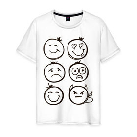 Мужская футболка хлопок с принтом Эмоции в Кировске, 100% хлопок | прямой крой, круглый вырез горловины, длина до линии бедер, слегка спущенное плечо. | смайл | смайлик | смайлики | смайлы | эмоции