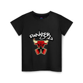 Детская футболка хлопок с принтом Чикаго Булс Danger Chicago Bulls в Кировске, 100% хлопок | круглый вырез горловины, полуприлегающий силуэт, длина до линии бедер | chicago bulls | swag | булс danger | бык | чикаго