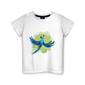 Детская футболка хлопок с принтом Жемчужинка в Кировске, 100% хлопок | круглый вырез горловины, полуприлегающий силуэт, длина до линии бедер | ара | жемчужинка | мультик | мяльтяшки | птица | рио | рио 2 | синий попугай