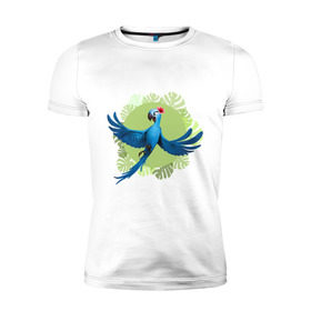 Мужская футболка премиум с принтом Жемчужинка в Кировске, 92% хлопок, 8% лайкра | приталенный силуэт, круглый вырез ворота, длина до линии бедра, короткий рукав | ара | жемчужинка | мультик | мяльтяшки | птица | рио | рио 2 | синий попугай
