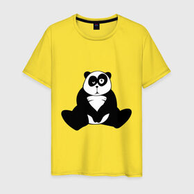 Мужская футболка хлопок с принтом Уставшая панда в Кировске, 100% хлопок | прямой крой, круглый вырез горловины, длина до линии бедер, слегка спущенное плечо. | Тематика изображения на принте: панда