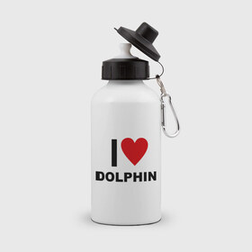 Бутылка спортивная с принтом I LOVE DOLPHIN в Кировске, металл | емкость — 500 мл, в комплекте две пластиковые крышки и карабин для крепления | 