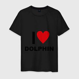 Мужская футболка хлопок с принтом I LOVE DOLPHIN в Кировске, 100% хлопок | прямой крой, круглый вырез горловины, длина до линии бедер, слегка спущенное плечо. | Тематика изображения на принте: 