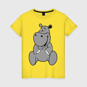 Женская футболка хлопок с принтом Бегемотик в Кировске, 100% хлопок | прямой крой, круглый вырез горловины, длина до линии бедер, слегка спущенное плечо | бегемотик | болото | животные