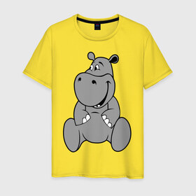 Мужская футболка хлопок с принтом Бегемотик в Кировске, 100% хлопок | прямой крой, круглый вырез горловины, длина до линии бедер, слегка спущенное плечо. | бегемотик | болото | животные