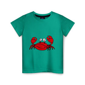 Детская футболка хлопок с принтом Краб в Кировске, 100% хлопок | круглый вырез горловины, полуприлегающий силуэт, длина до линии бедер | еда | животные | краб | море | пляж | рак