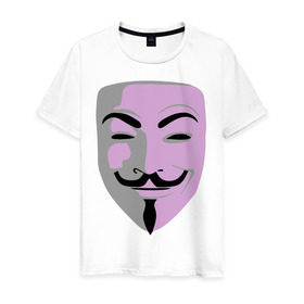 Мужская футболка хлопок с принтом Маска Гая Фокса в Кировске, 100% хлопок | прямой крой, круглый вырез горловины, длина до линии бедер, слегка спущенное плечо. | vendetta | вендетта | гай | маска | позитив | смайлы | тбили | теплый маска | фокс