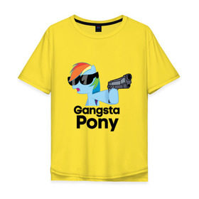 Мужская футболка хлопок Oversize с принтом Gangsta pony в Кировске, 100% хлопок | свободный крой, круглый ворот, “спинка” длиннее передней части | gangsta pony | my little pony | pony | брони | ганста пони | оружие | очки | пистолет | пони